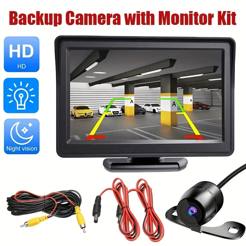 4.3-inch HD Display Universal Car Monitor Camera - High-Definition Reversing Rearview Camera Kit with Wide Angle Lens for Safe Parking And Reverse Driving - Perfect for Car, Pickup, Camper, Tractor, Vehicles, SUV, Truck And Van, RV