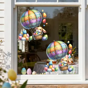 A set (30*30cm*2pcs) of Easter hot air balloon rabbit and Easter egg window stickers, electrostatic adsorption glass stickers for beautifying holiday home window decorations, window displays, D21476*2