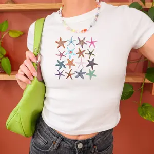 Starfish Baby Tee Vintage Collage Aesthetic Seashell Baby Tee, Womens Graphic Baby Tee, Y2K Clothing Women's, Gift For Her