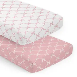 Sweet Jojo Designs 2-Piece Baby Crib Sheets Set (Pink and White Bows) for Girls, Infant Nursery, Toddler Room - Fitted, Standard Size (Blush Bow for Shabby Chic, Ballet, Ballerina Princess Collection)