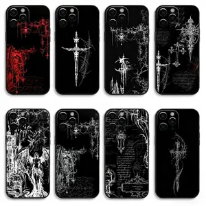 for iPhone13.Gothic Cyber Sigil Cross Phone Case For iPhone 17 16 15 14 13 12 11 Pro Max Plus Soft Black Cover for Samsung S25