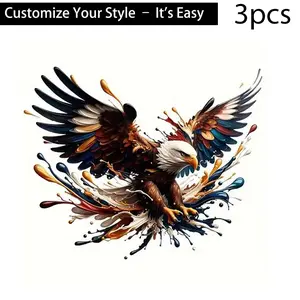 3pcs High-Definition Eagle Pattern Heat Transfer Stickers, Tear-Resistant DIY Iron-On Patches for Durable Plastic T-Shirt Making & Pillow Decoration - Multi-Color, Washable, Waterproof