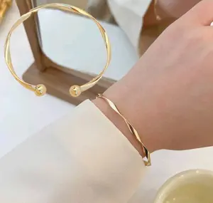 14k Gold Plated Bracelet for Women, Gold Bangles for Women, Minimalist Jewelry Set for Women, 1pc Simple Twisted Cuff Bracelet, Fashion Accessories perfect Gift for Women, Mother's Day, Valentine, Wedding, Birthday or Christmas.