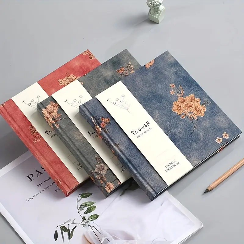 Obestda Durable Drawing Notebook - 7.09 in Square, Silk Fabric Cover, 160 Thick Artistic Retro Blank Pages Sketchbook, Office Stationery Supplies for Drawing & Sketching, Artistic Retro Style