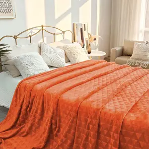Flannel King Size (Burnt Orange, 108x90 inches) Lightweight Plush Microfiber Throws Blankets with Triangle Pattern for Chair, Sofa, Couch,