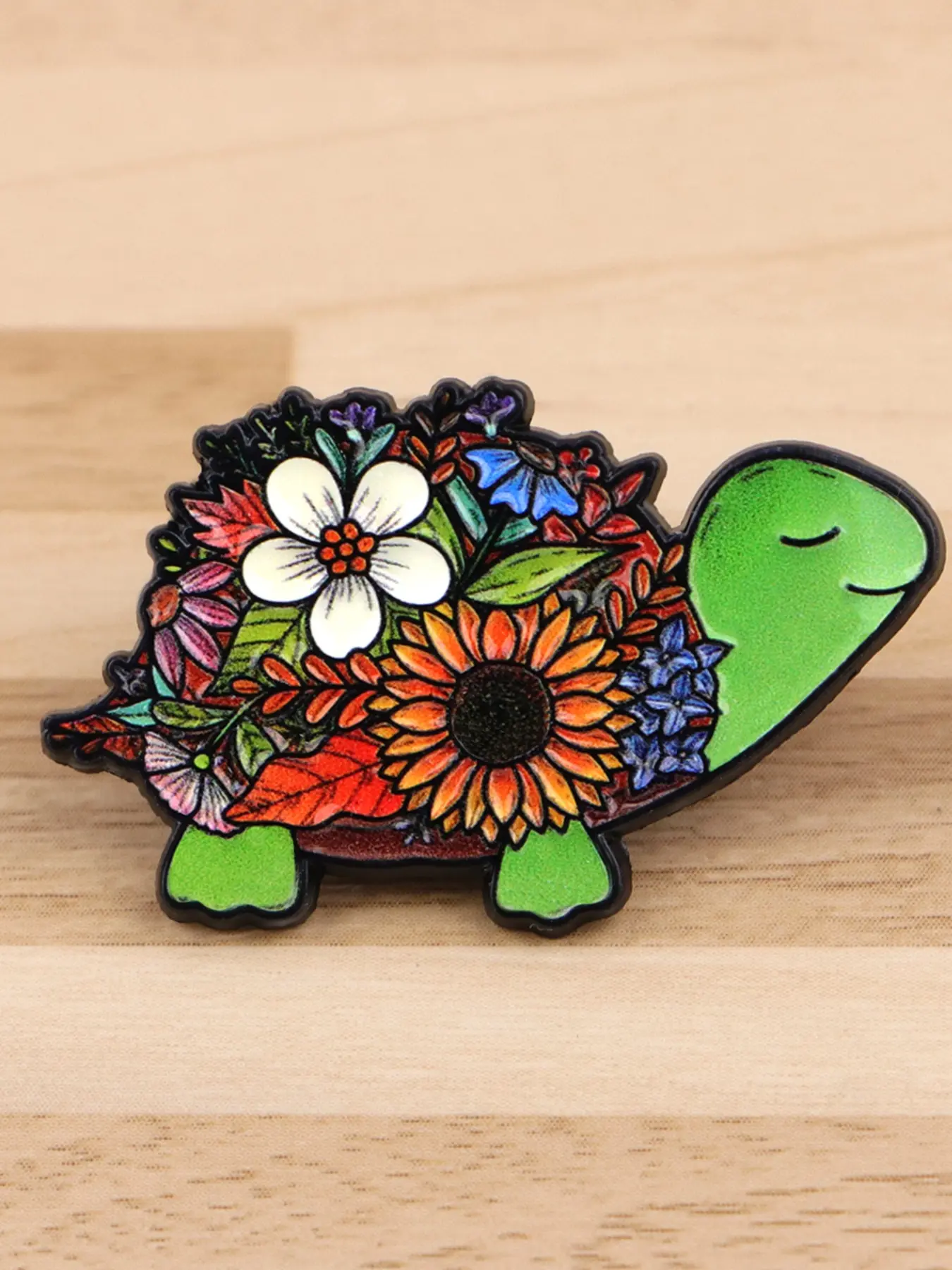 Flower Turtle Enamel Brooch, Unique Design Fashion Zinc Alloy Badge, Durable Metal Pins, Unisex Personalized Accessory, Holiday Gift, Jewelry, Jewellery