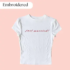 Just Married Embroidered Baby Tee, Just Married Shirt, Wedding Gift, Brides Gift, Bachelorette Gift, Y2K Baby Tee Top Womenswear