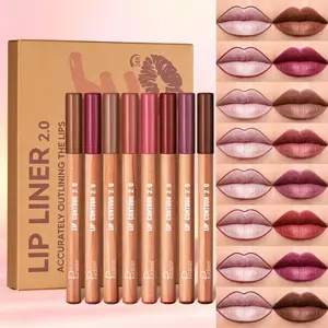 8-pack nude lip liners with practical colors. Apply evenly for clear lip outlines. Perfect to modify lip lines and match various lipsticks for stunning lip makeup