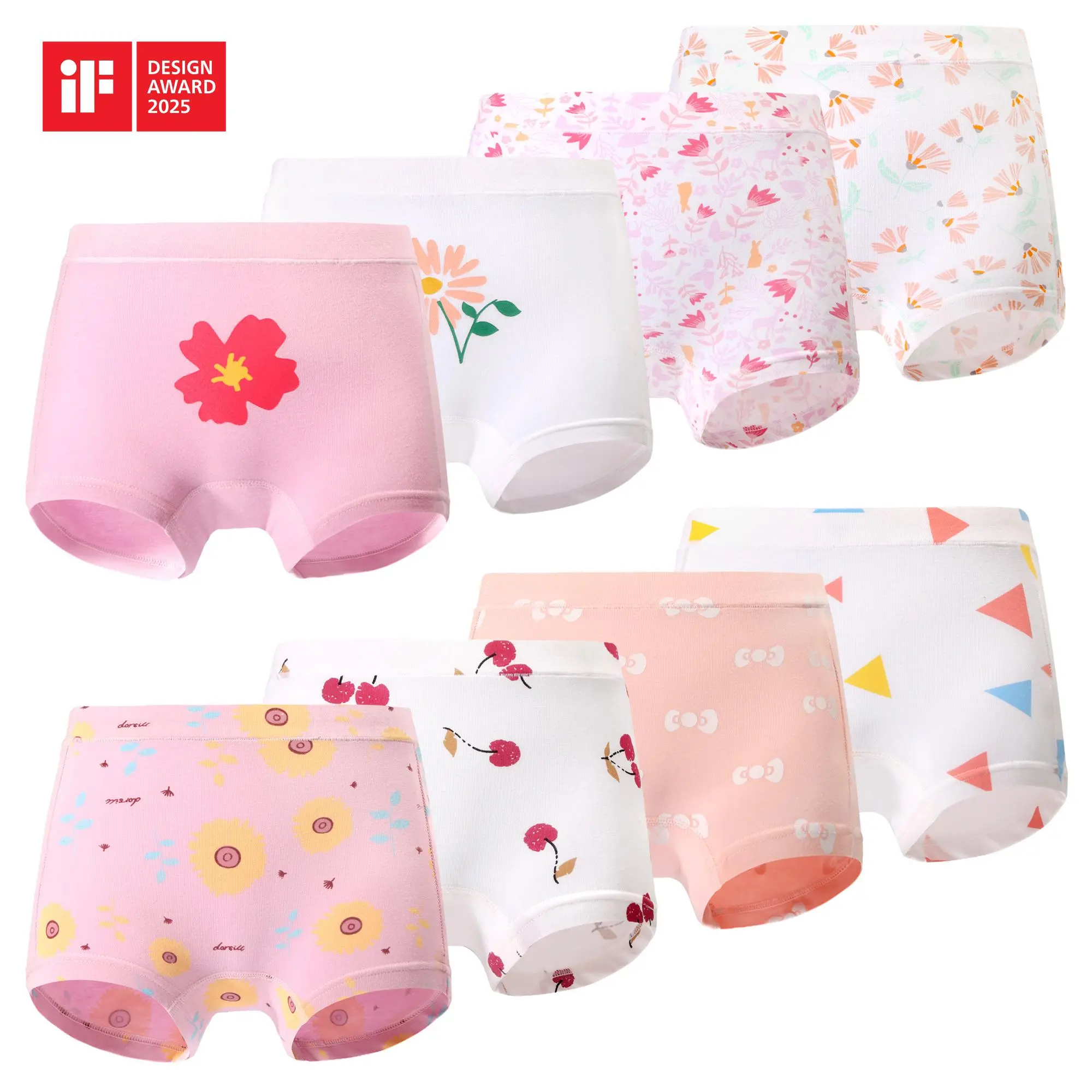 Dorsill Girls’ Underwear 8-Pack, Soft Combed Cotton Boxer Briefs or Briefs, Breathable Everyday Panties with Comfortable Wide Waistband, Sizes 3T–12