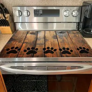Rustic Wood Paw Print 2D Flat Stove Top Cover, Heat Resistant Scratch Proof Stove Protector, Easy Clean Multi-Use Mat for Stoves, Oven, Washer Dryer, Farmhouse Pet Kitchen Decor #RusticWood #PawPrint #StoveProtector #HeatResistant #EasyClean