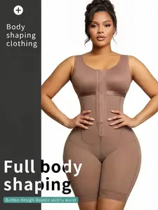 1 Count Solid Color, Elegance, Smooth Shapewear Bodysuit, Fajas Colombian Shapewear, Women's Firm Tummy Control Butt Lifter Jumpsuit with Front Adjustable Hooks & Mid-Thigh Lace Trim, Slimming Compression Shapewear, Suitable For Daily Or Sports