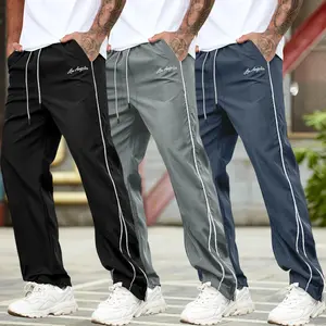 Men's 3-Pack Athletic Track Pants with Side Stripes, Multi-Color Pack of Baggy Sweatpants, Vintage 90s Streetwear Joggers with Elastic Waist and Drawstring, Casual Loose Fit Trousers for Gym and Daily Wear