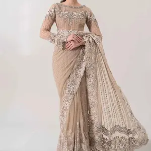 Maria B Pakistani Indian Hit Designer Saree Pure Chiffon Fabric Lightweight Adjustable Strap Formal Occasions Elegance Dress