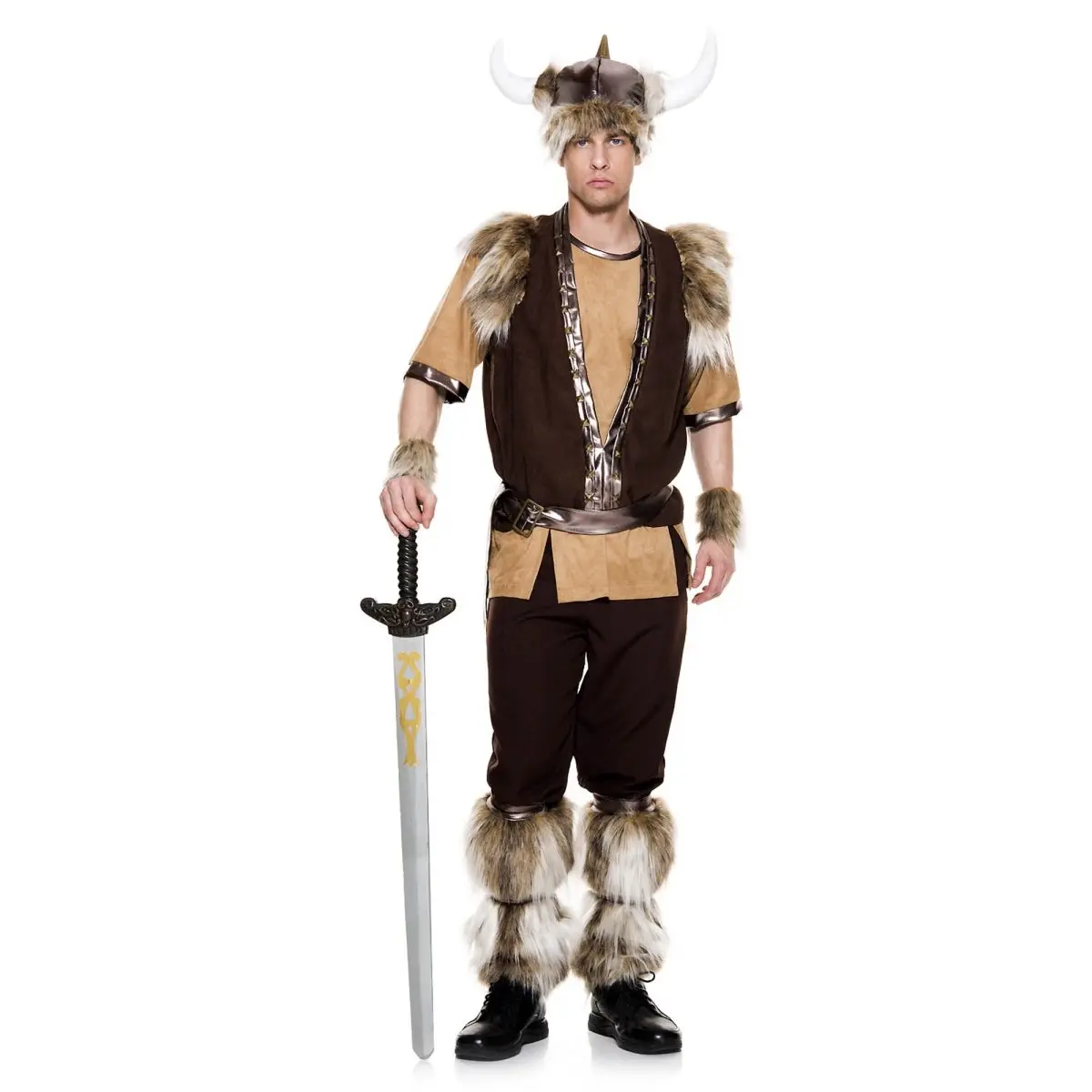 212 MAIN Stylish Brave Viking Dog & Cat Costume - Large Size 7-Piece Set with Clothes, Belt, Suede Vest, Fur Accents, Menswear-Inspired Design