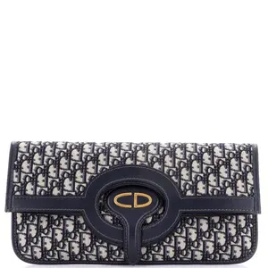 Pre-owned Dior Canvas Plain, Leather Clutches & Wristlets Christian Fold Over Clutch Oblique Canvas by Rebag