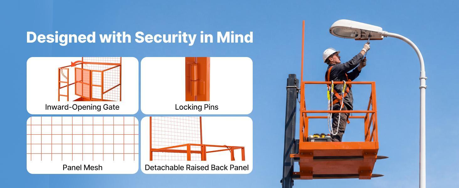 VEVOR Forklift Safety Cage, 48.2 x 45.2 Inch, Heavy Duty Forklift Man Basket, 1400 lbs Capacity Work Platform Lift Basket with Safety Harness, Lock, Wheels, Drain Hole, for Aerial Work Lifting Loader VEVOR Forklift Safety Cage, 48.2 x 45.2 Inch, Heavy Duty Forklift Man Basket, 1400 lbs Capacity Work Platform Lift Basket with Safety Harness, Lock, Wheels, Drain Hole, for Aerial Work Lifting Loader