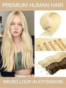 50 Strands/bag (30g) Real Hair Micro Ring Extensions, Invisible Beads, Natural Straight, Suitable for Thin Hair, Blonde/chestnut Color Options, Human Hair Extensions
