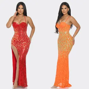 Eddie Sequin Side Cute Sleeveless maxi dress