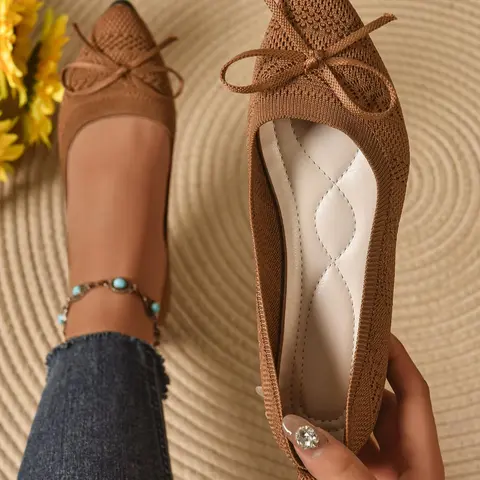 Women's Solid Color Bowknot Design Casual Trendy Flat Shoes, Casual Comfortable Lightweight Mesh Breathable Shoes for Daily Wear, All Match Flat Shoes for Women & Girls, Breathable Flats, Running
