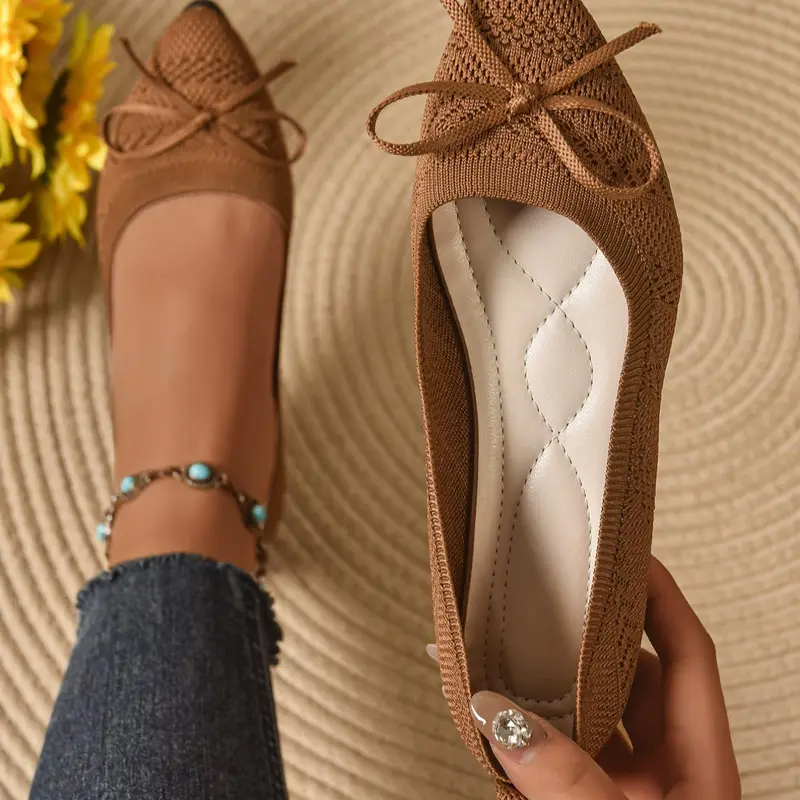 Women's Solid Color Bowknot Design Casual Trendy Flat Shoes, Casual Comfortable Lightweight Mesh Breathable Shoes for Daily Wear, All Match Flat Shoes for Women & Girls, Breathable Flats, Running