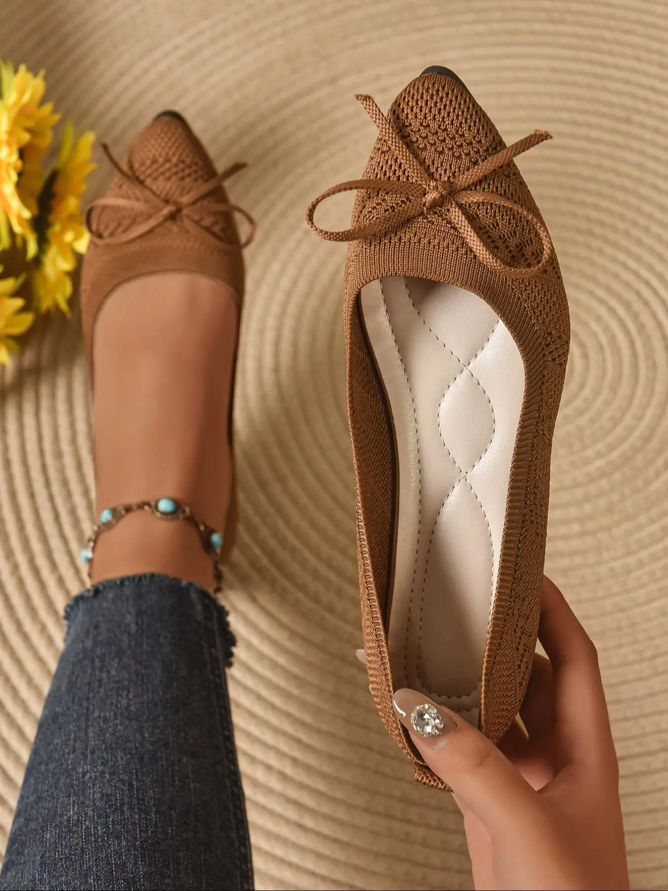 Women's Solid Color Bowknot Design Flat Shoes, Casual Comfortable Lightweight Mesh Breathable Shoes for Daily Wear, All Match Flat Shoes for Women & G