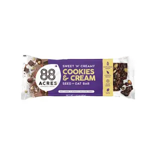 Sample Cookies and Cream Seed + Oat Bar – 1 Soft-Baked Chewy Bar with Cocoa Crunch & Vanilla Chips, Allergen-Free, Plant-Based, Healthy Snack