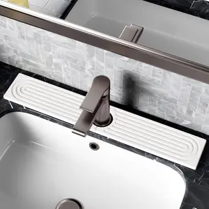 Diatomite Faucet Mat for Kitchen Sink, Sink Protectors Drying Stone Tray - Prevent Moisture, Fits Kitchen Counter & Bathroom Counter, White, 23.6" x 4"