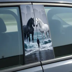 Personalized Horse Car Door Trim Sticker 50cmx24cm Waterproof Sunproof Vinyl B-pillar Decoration Funny Window Decals for Truck Stylish Car Merch 3D Effect UV Printed PVC Material No Residue Removable