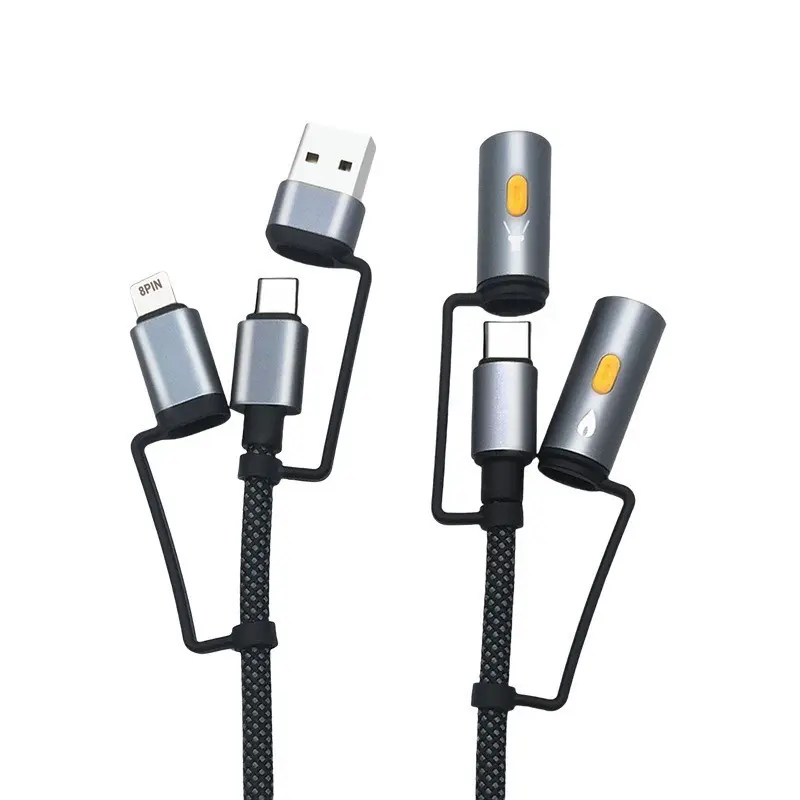 240W 6-in-1 Rugged Charging Cable with Arc Ignition, Emergency Strobe Light, USB-C Fast Charging for Outdoor Emergencies, Compatible with Smartphone, Cellphone, Mobile Electronic Devices, Mobile Charger