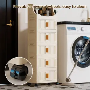50cm*28cm Plastic Storage Cabinet, 2-6 Layers, Lidded Storage Box, Snack Organizer, Stationery Sorter, Jewelry Holder, Mobile with Wheels