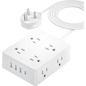 UK Travel Plug Adapter,   to UK Ireland Type G Plug Adapter, International Power Strip with 8 Outlets and 4 USB(1 USB-C), 5 FT Cord for UK Ireland Dubai Hongkong
