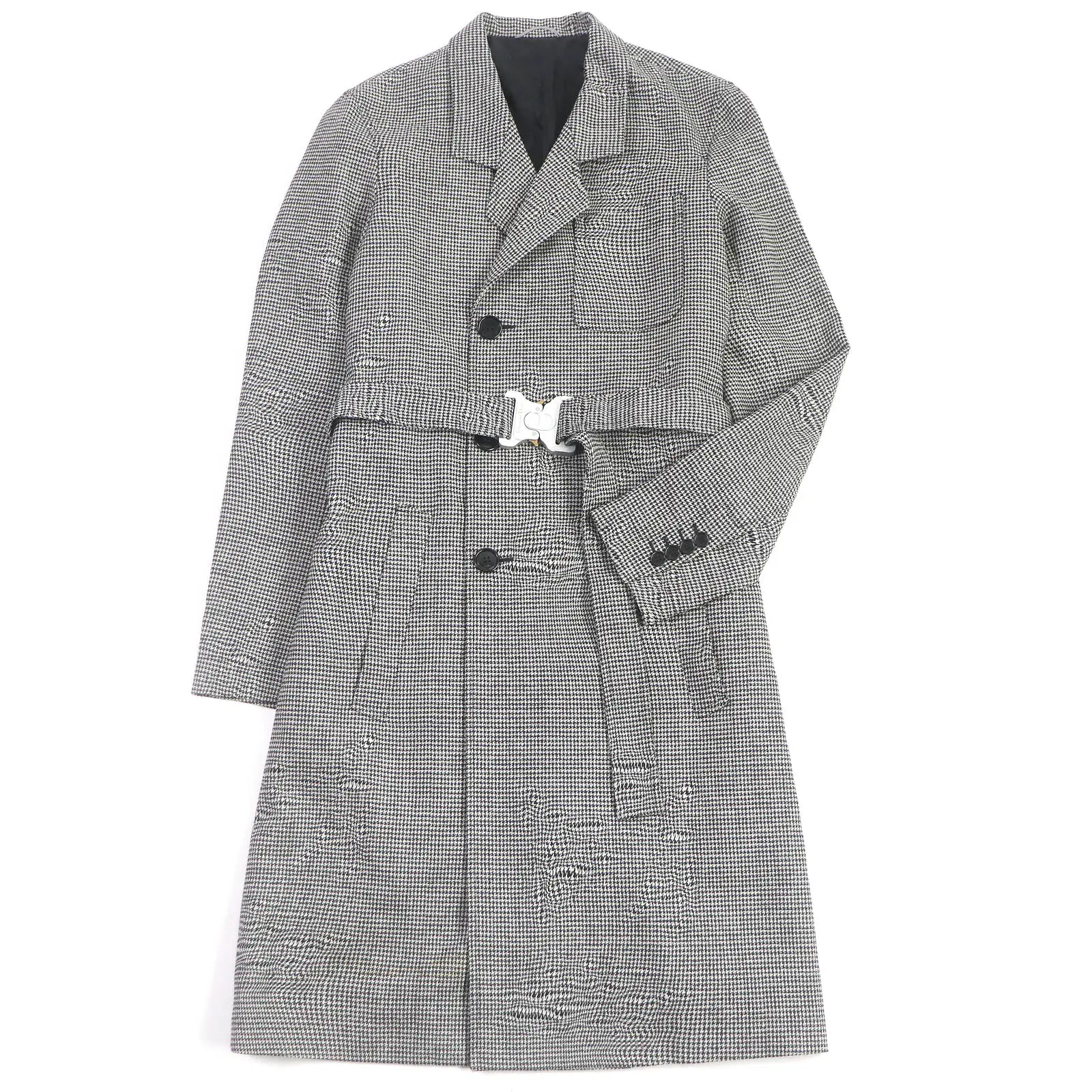 Pre-owned Dior Wool Small Leather Goods Houndstooth Chesterfield Coat 44