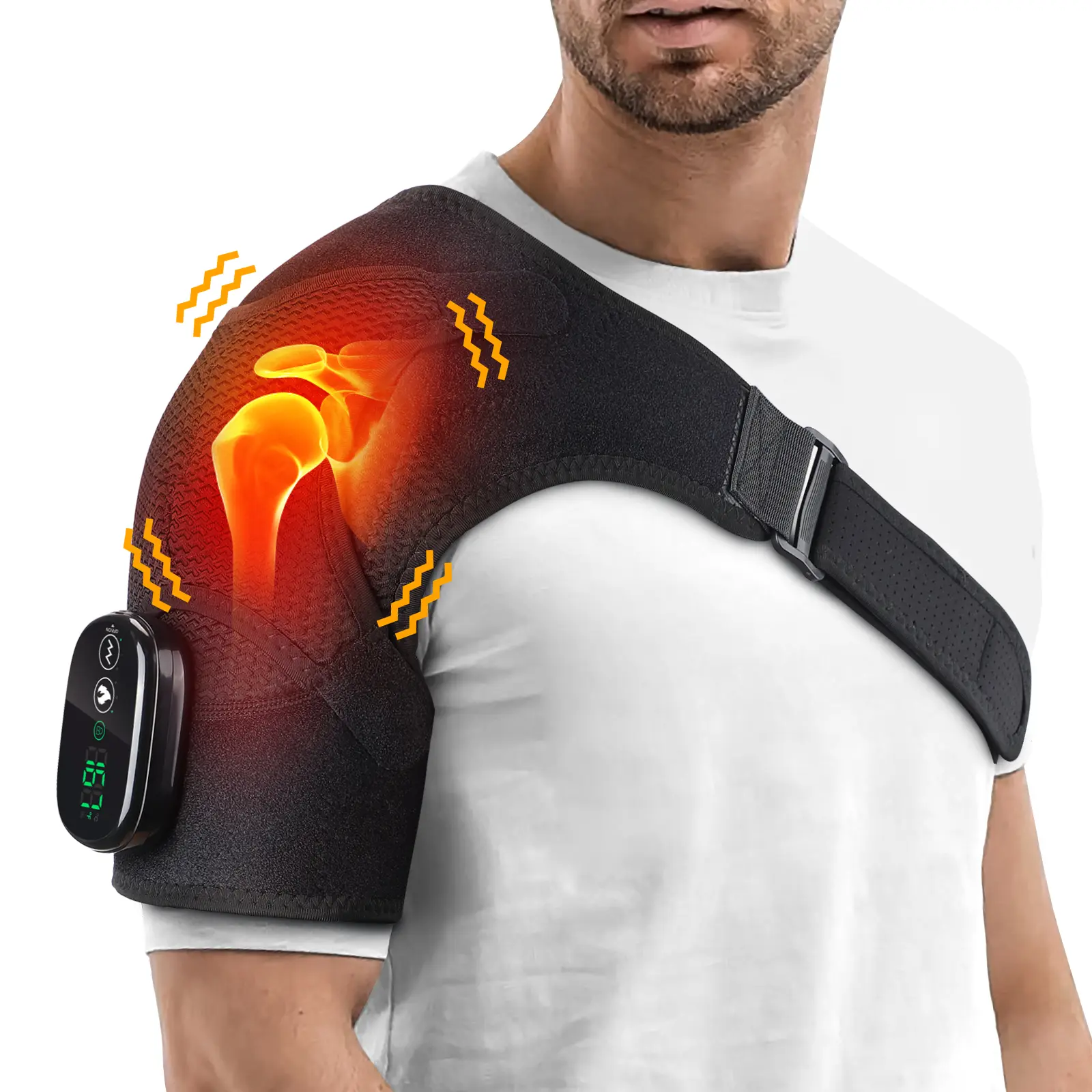 Cordless Portable Shoulder Heating Pad & Massager, Heating Vibration Shoulder Wrap, Shoulder Brace for Pain Relief, Rotator Cuff Support for Men & Women, Black