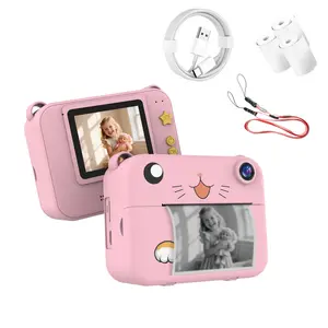 1 pcs kids digital camera with instant printing and selfie function, comes with 3 rolls of printing paper, a lanyard, and a charging cable. Featuring a cute cat design, it's a suitable gift for kids aged 4 and up. Portable Camera