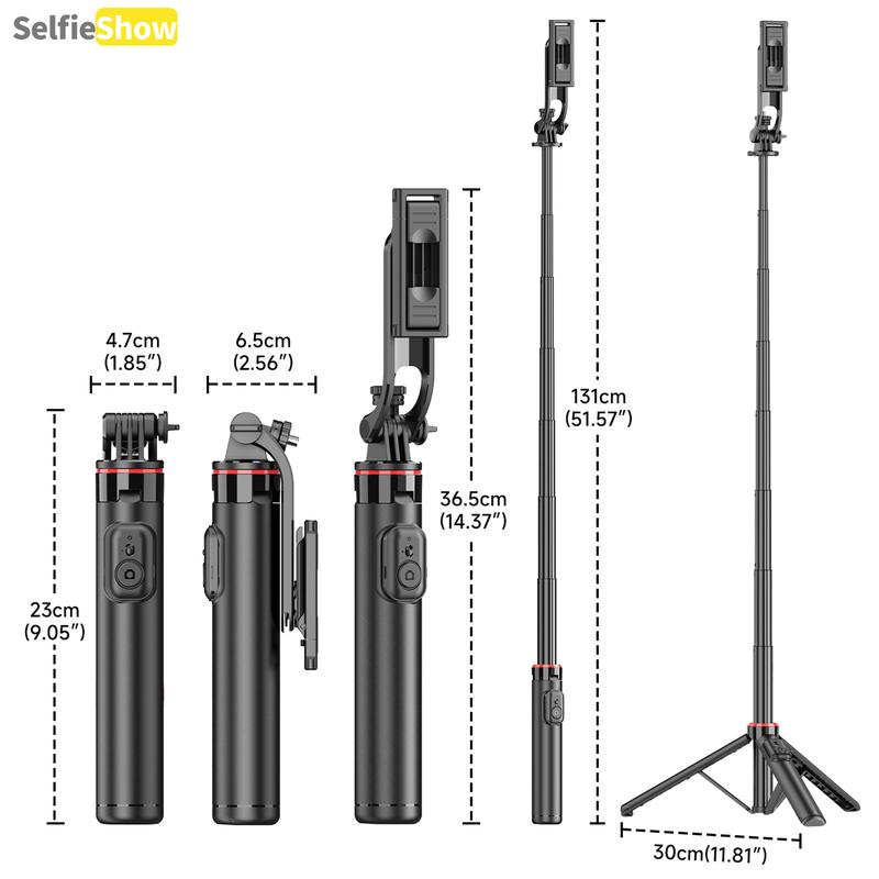 52"Portable alloy frame selfie tripod with wireless Bluetooth controller and detachable fill light,Easy to carry outdoors,Selfie Stick