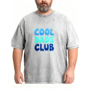 Men's Plus Size Cool Dads Club Drip Letter Print Washed T-Shirt, Fun Colorful Tee