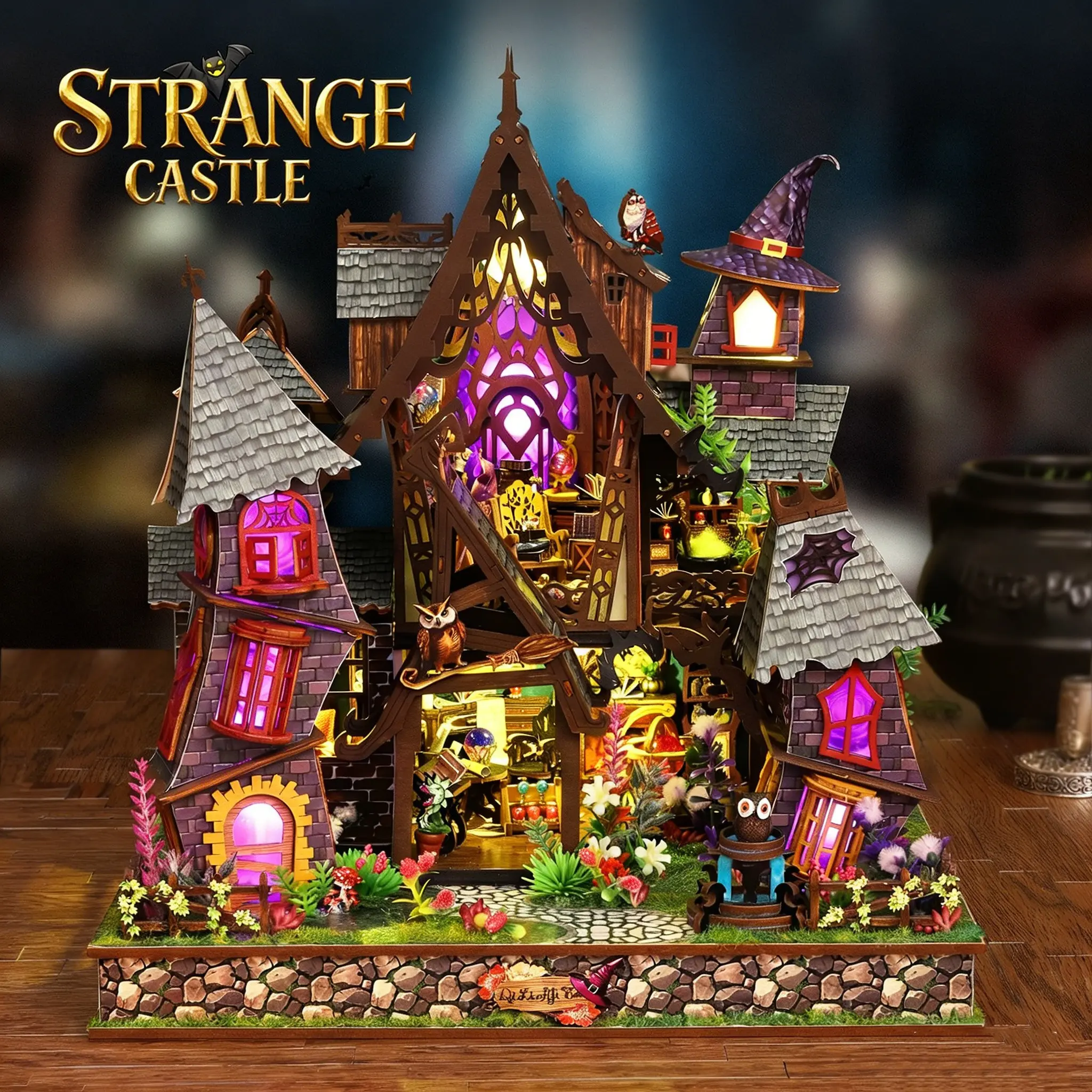 DIY Bookshelf Kit Assembly Model in Magical Theme, Vintage Carved Decoration, 3D Wooden Educational Dollhouse, Birthday & Holiday Gift