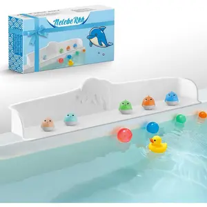 Dolphin Pattern Bathtub Splash Guard Play Shelf for Wide & Straight Bathtub Edge Toy Tray Caddy Holder Storage Suction Cups Attach to Bath Tub No Mess Water Spill in Bathroom (White)