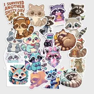 20 Pcs Raccoon Pastel Stickers Pack - Cute Kawaii Aesthetic Trash Panda Decals, Waterproof Vinyl Soft Pastel Raccoon Stickers for Laptop, Water Bottle - Raccoon Lover Gift