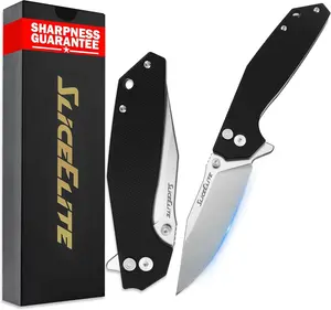 SliceElite 3.5-Inch El Capitan Folding Knife | Pocket Knife with Black G10 Composite Handle & D2 Steel Clip Drop Hybrid Blade | Tactical Gear EDC Knife with Button Lock & Pocket Clip