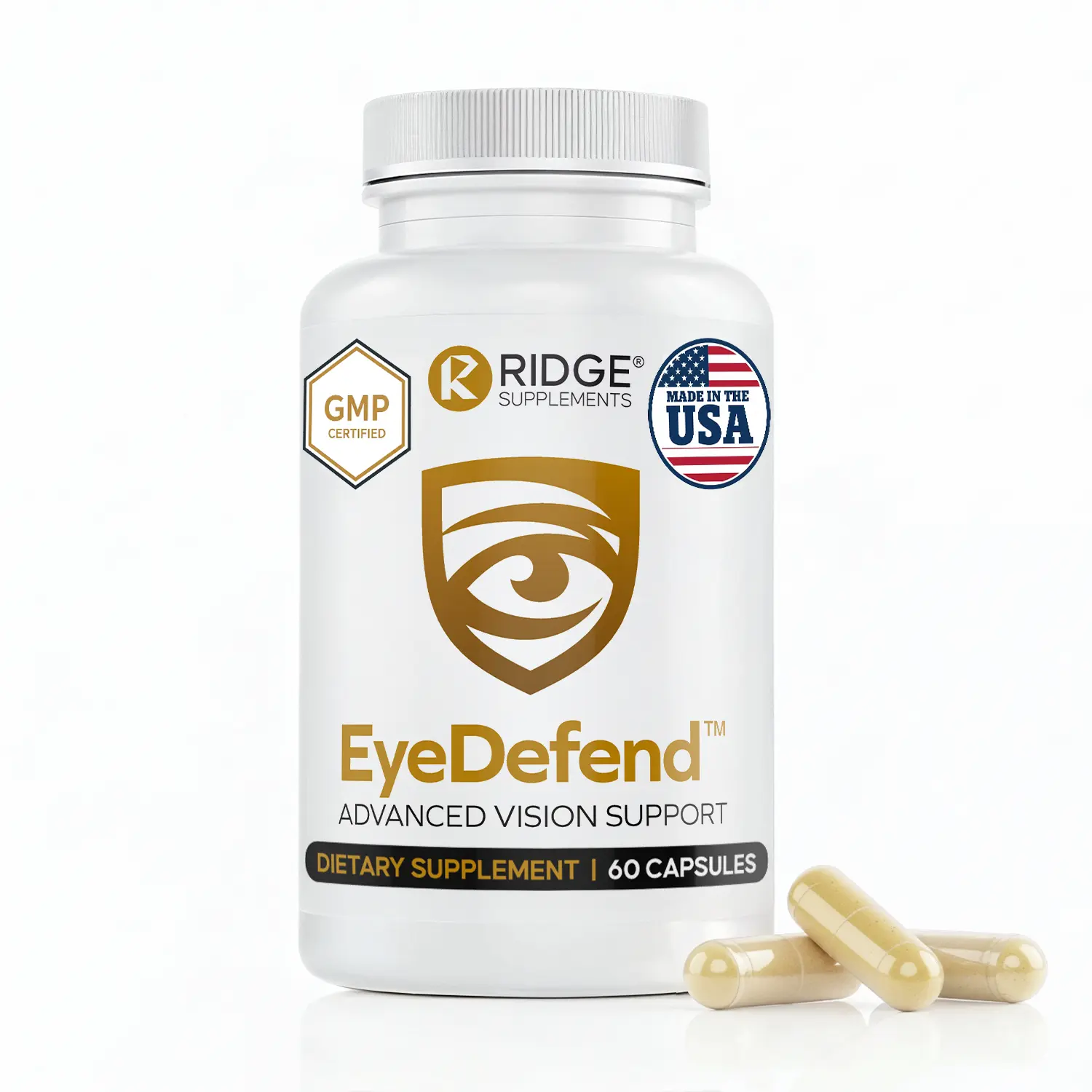 Ridge Supplements EyeDefend Vision Support Supplement with Lutein Zeaxanthin Bilberry Vitamin A, C, E Antioxidants for Blue Light Defense Eye Health 60 Capsules