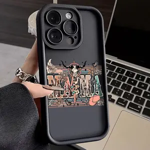 Western MAMA Pattern Man's Phone Case for iPhone 16 15 14 Pro Max 13 12 11 XR XS Plus Shockproof Non Slip Military-Grade Protection Silicone Cover Cellphone Protective Smartphone Casing