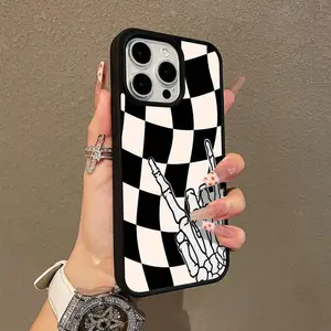 Checkered Skeleton Hand Pattern Premium Magnetic Phone Cases for iPhone 17 Air 16 15 14 Pro Max 13 12 11 Plus Smartphone Shockproof Protection Acrylic Cover Cellphone Protective magsafe magnetic case Aesthetic Resistance Casing Protector.QXE717