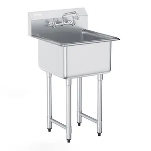 【DealsForYouDays】VEVOR Stainless Steel Prep & Utility Sink, 1 Compartment Free Standing Small Sink Include Faucet & legs, 21"x41" Commercial Single Bowl Sinks for Garage, Restaurant, Kitchen, Laundry, NSF Certified
