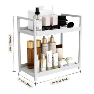 Double-Layer Desktop Organizer Rack, Plastic Storage Shelf for Makeup Vanity, Kitchen, Bathroom, Perfume & Cosmetics Holder