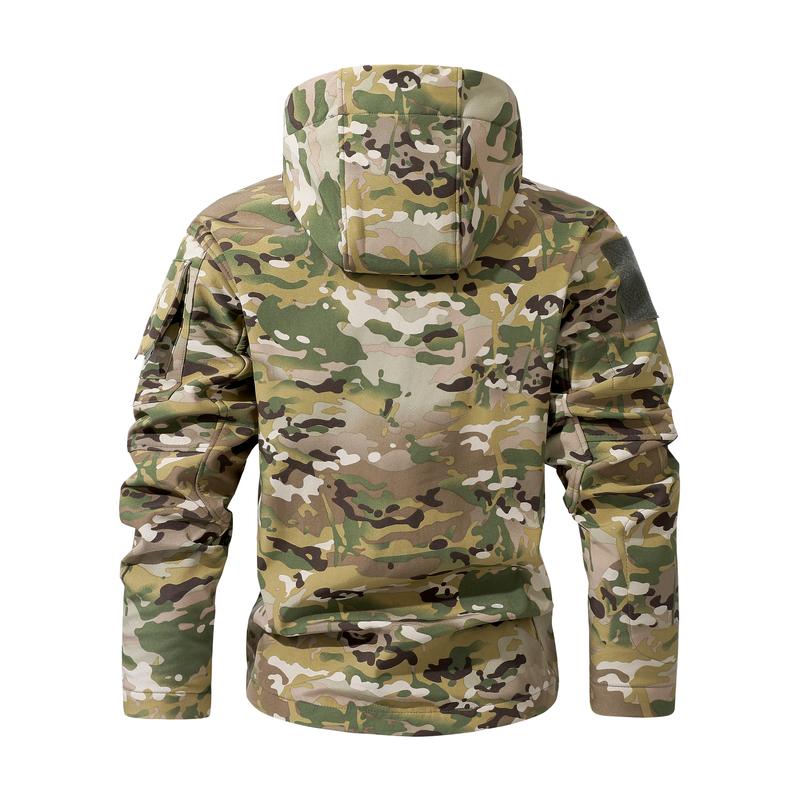 Men's Multi-Pocket Workwear Hooded Jacket, Fleece Waterproof Jacket, 9 Cl Menswear ose-Fitting Pockets Fleece Design. Menswear Coats Coats Tops Long Sleeve Operator Motocross Camo Camouflage Casual Navy Outdoorfun