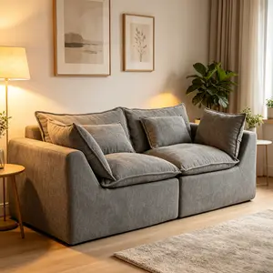 74.8" Wide Oversized Modular Cloud Sectional Sofa - 2-Seat Cloud Couch, Comfy Relaxing, Wide Deep Seats, Ancient White/Antique Grey, Indoor Living Room Furniture, Living Room Sofas, Sofas Living Room