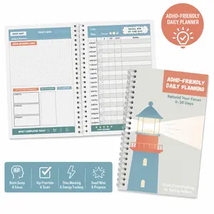 Clariova ADHD-Friendly Daily Planning Planner A5 Notebook, 30 Days Rebuild Your Focus Schedule Checklist for Home Office Dorm, Brain Dump Overthinking to Taking Action Essential Plannerbook