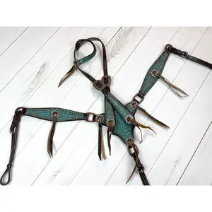 Dark Teal Gator Gladiator Style Leather Tack Set