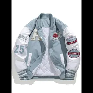 Men's Colorblock Letter & Figure Embroidery Baseball Collar Jacket, Regular Fit Casual Long Sleeve Button Front Outerwear for Fall & Winter, Men's Clothing, Coat, Men's Clothes for Daily Wear Menswear Tops